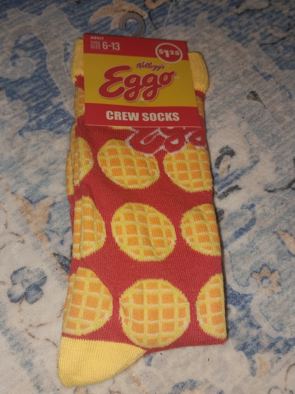 Eggo Red & Yellow Waffle Crew Socks - Fun Breakfast Design